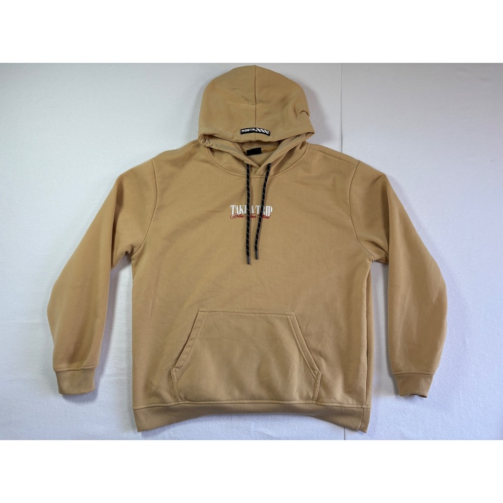 RGSTR Mens Take A Trip Mushroom Skull Graphic Hoodie Tan Beige Large Pullover